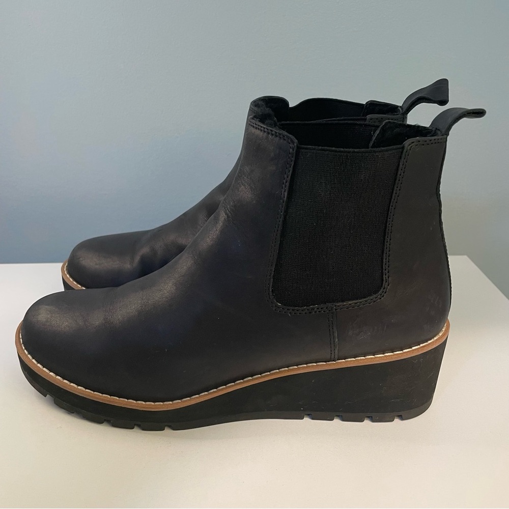 Eileen Fisher Black Leather Ankle Wedge Booties Size 9